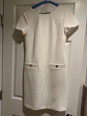 Tommy Hilfiger White Textured Short-Sleeve Shift Dress